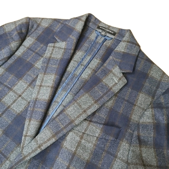 Banana Republic Wool Blazer Jacket Men 42 Long Plaid Unstructured Tailored Fit - Picture 9 of 15